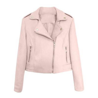 

Faux Leather Slim Women Jacket Zipper Streetwear Cool Pockets Short Coat