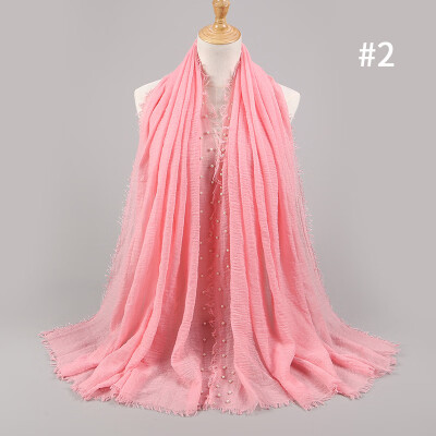 

Solid color high quality hairy cotton yarn pearl accessories headscarf cotton&crease monochrome womens scarf hot sale