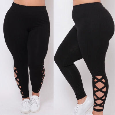 

Women´s Plus Size Women Bandage Elastic Leggings Pure Criss-Cross Hollow Out Sport Pants