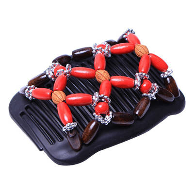 

Retro Double Beaded Hair Magic Comb Clip Beading Imitation Wood Stretchy Hair Combs Pins For Women Hair Accessories