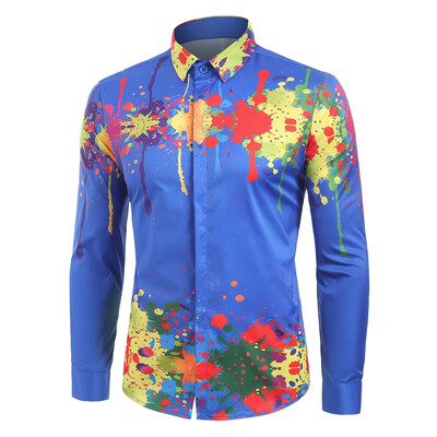 

Colorful Splatter Paint Pattern Turndown Collar Long Sleeve Shirt