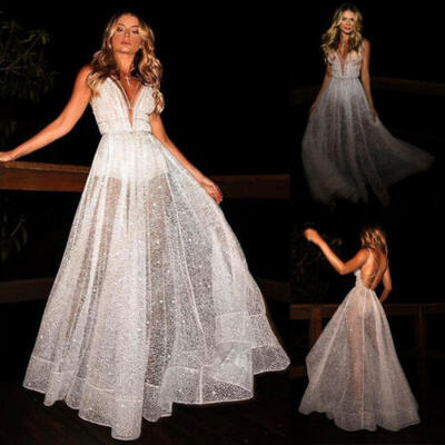 

Womens Sexy V-Neck Sleeveless Evening Party Cocktail Club Long Maxi Dresses