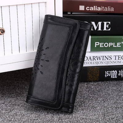 

Womens Wallet Fashion PU Leather Wallet Long Section Hollow Out Flower Wallet Lady Clutch Wallet Ms Card Holder