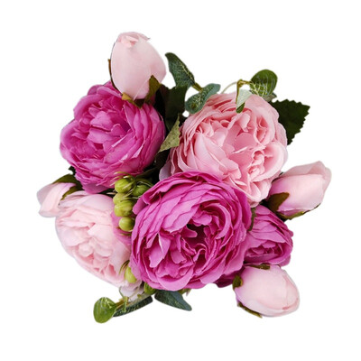 

New 38cm Pink Silk Peony Artificial Flowers Bouquet 5 Big Head&4 Bud Fake Cheap Flowers for Interior Home Wedding Decoration