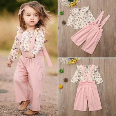 

Toddler Kid Baby Girl Floral Ruffled Top T-Shirt Bib Pants