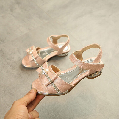 

Children Kids Girls Crystal Bowknot Sandals Slope Single Princess Shoes