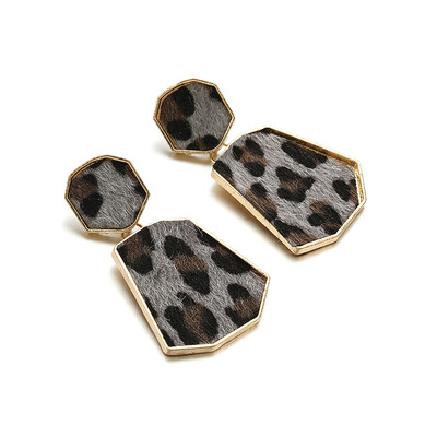 

Geometric Round Square Drop Earrings Women Leopard Print Long Dangle Earrings Bohemia Fashion jewelry