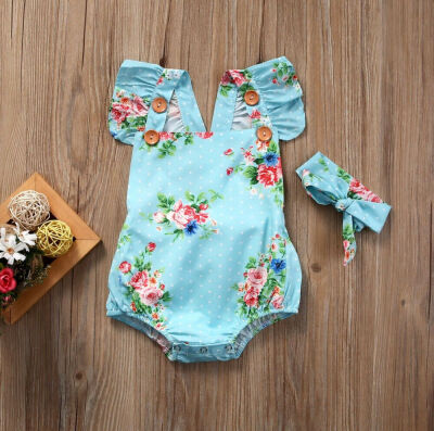 

Newborn Infant Baby Girl Floral Romper Headband Jumpsuit Bodysuit Clothes Outfit