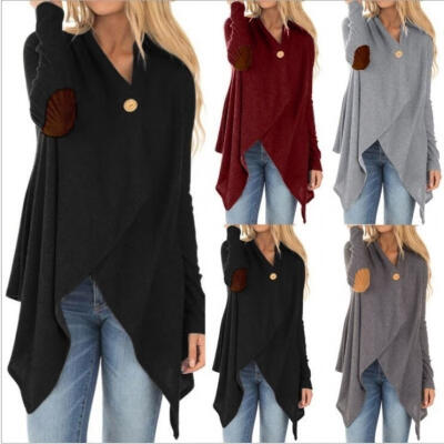 

Women Cowl Neck Irregular Hem One Button Split Wrap Cardigan Poncho Sweater Coat