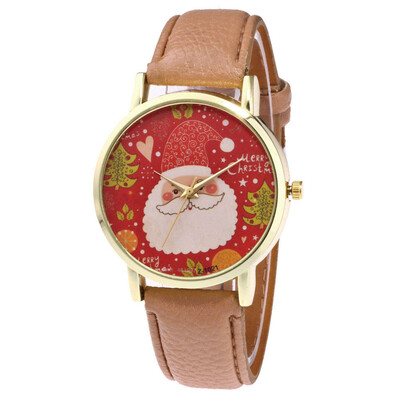 

New Christmas Ornaments Elderlyhat Pattern Leather Band Analog Quartz Vogue Watches Xmas Decoration Navidad 2018 Envio Gratis