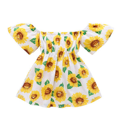 

Summer Baby Girls Dress Print Off Shoulder Short Sleeve Princess Dress