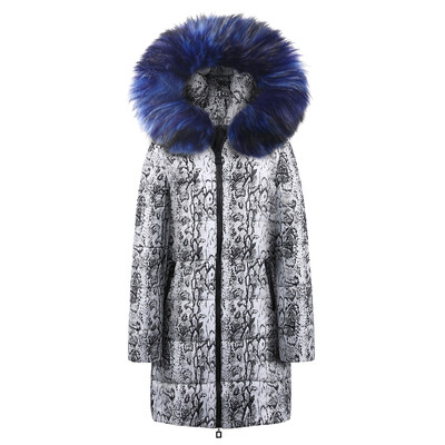 

Roseonmyhand Womens Winter Long Down Cotton Snake Print Parka Hooded Coat Jacket Outwear