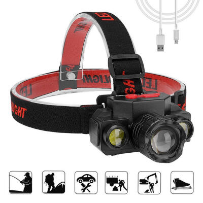 

Oasismall Bright T6 LED Headlamp Work Light Rechargeable USB Waterproof COB Headlight Flashlight