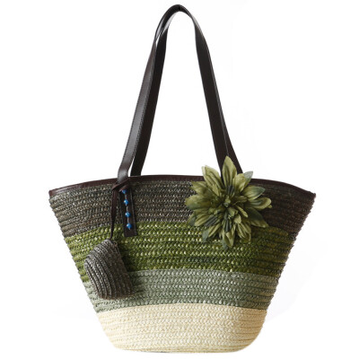 

Knitted Straw bag Summer flower Bohemian fashion womens handbags color stripes shoulder bags beach bag big tote bags