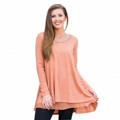 

Round neck long sleeve solid color casual long loose top