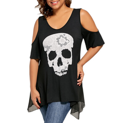 

Roseonmyhand Fashion Womens Casual Plus Size Skull Cold Print Shoulder T-shirt Tops Blouse