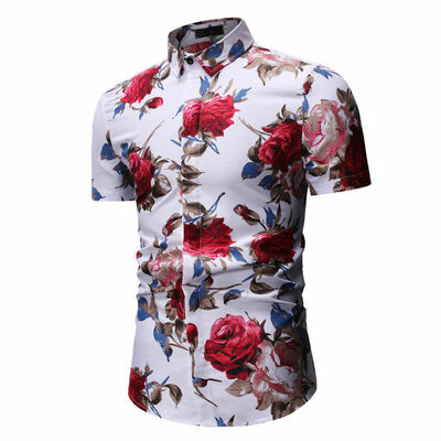 

Mens Short Sleeve Shirt Business Dress Shirt Fomal Tops Flower Blouse T-shirt