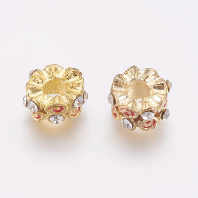 

Alloy European Beads Large Hole Beads with Enamel&Rhinestone Flower Golden Red 12125x7mm Hole 4mm