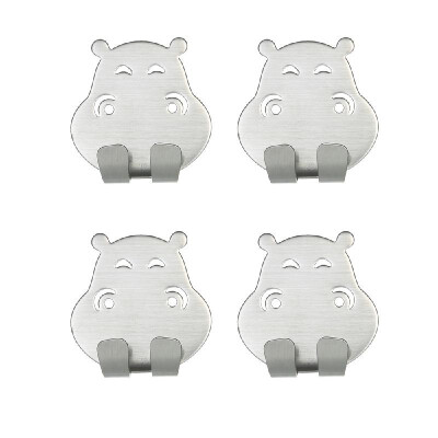 

DF-6 4PCS Hook Self Adhesive Hooks for Hippo Pattern Storage Holder Home Kitchen Wall Door Bathroom Stainless Steel Hanger Stick