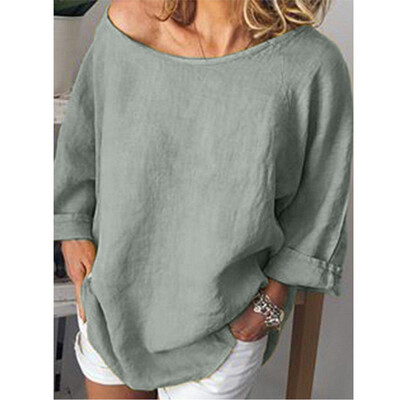 

Womens Summer Casual Loose Long Sleeve Round Neck T-Shirt Tops Plus Size Blouse