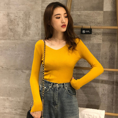 

Slim Fit slimming Sweaters Women Fashion Casual V-Neck Sweaters Solid Winter wild Long Sleeve Sweat Shirts HOT SALE