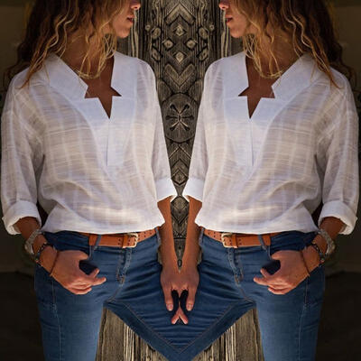 

Summer Women&acutes Ladies Loose Long Sleeve Casual Blouse Shirt Tops