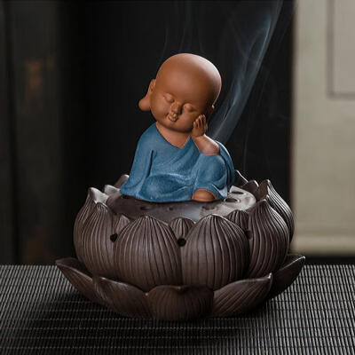 

Greensen Ceramic Young Monk Incense Burner Smoke Backflow Censer Cone Holder for Home Decoration