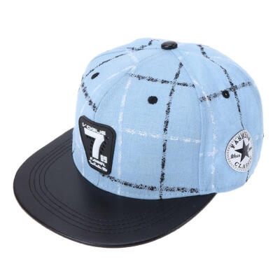 

Patch Label Number 7 Plaid Hip Hop Hat for Men Women Flat Edge Baseball Cap