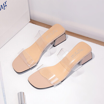 

Transparent slippers for women wearing fashion Joker sexy crystal shoes net red summer word drag women with high heels sandals