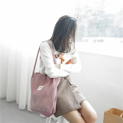 

Brand High Capacity Women Corduroy Totes Female Casual Solid Shoulder Bag Foldable Reusable Shopping Beach Bag
