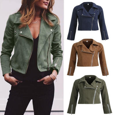 

Women Ladies Leather Jacket Coats Zip Up Biker Flight Casual Top Coat Outwear