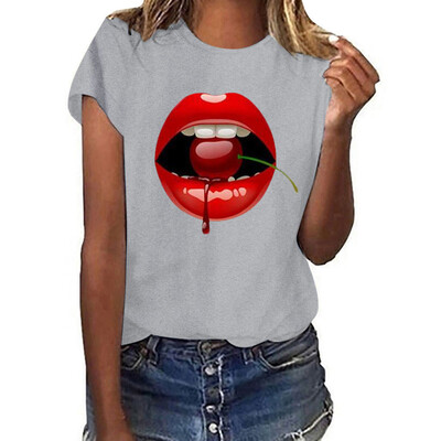 

Starmoon Women Girls Plus Size Lips Print Shirt Short Sleeve T Shirt Blouse Tops