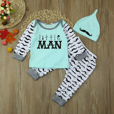 

3Pcs Infant Baby Boy Girl Letter Print TopsPantsHat Outfits Set Clothes