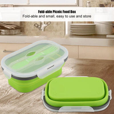 

Greensen Silicone Lunch Picnic Food Fruit Box with Fork Fold-able Telescopic Stretchable Container