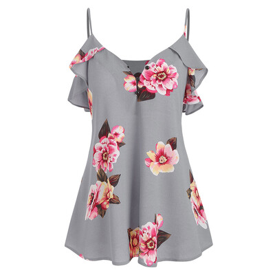 

Flower Print Ruffles Cami Top