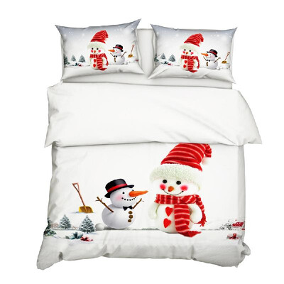 

3PcsSet Christmas Style 3D Snowman Printed Pattern Duvet Cover with 2Pcs Pillowcases Bedding Set Bedclothes Bedroom Decor