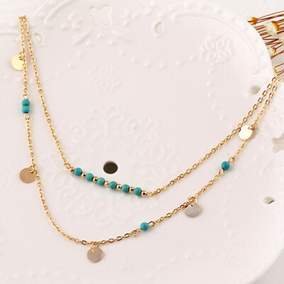 

Romantic Beading Chic Necklaces Clavicle Sequins Chain Double Layered Cute Pendant Necklaces Lady Chain Necklace For Female