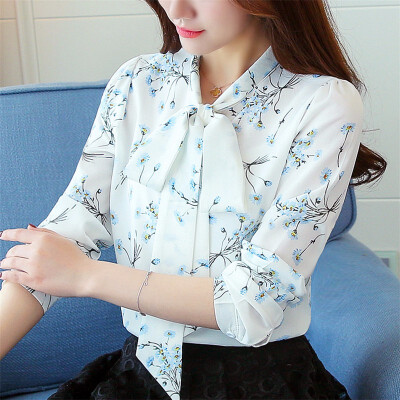 

New 2018 Autumn Women blouse Printing chiffon bottoming shirt long sleeve women top