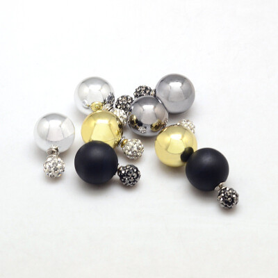 

CCB Plastic Double Faced Ball Ear Studs with Polymer Clay Rhinestone&Steel Pin Mixed Color 25x16mm Pin 05mm