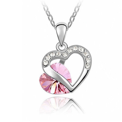 

HHYDE 9 Colors Fashion Crystal Pendant Necklaces CZ Heart Chains Necklaces Women Jewelry Coeur Necklaces