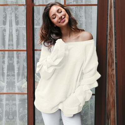

〖Follure〗Womens Autumn Winter Loose Long Sleeve Ruffles Sweater Pullover WH