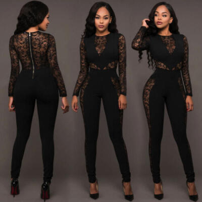 

Womens Ladies Long Sleeve Lace Long Jumpsuit Playsuit Trousers Suit Evening Size