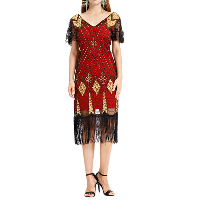 

〖Follure〗Women Vintage 1920s Bead Fringe Sequin Lace Party Flapper Cocktail Prom Dress