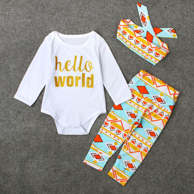 

Newborn Baby Girls Top RompersFloral Pants Leggings Headband 3pcs Outfits Set