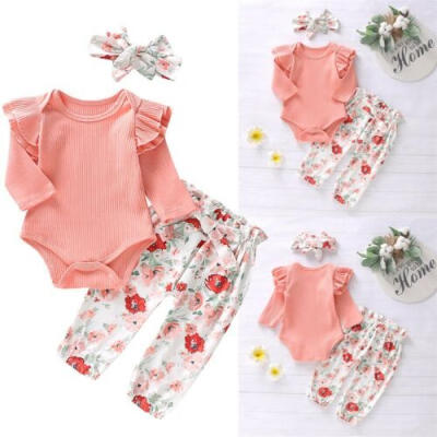 

Newborn Baby Girl Infant Bunny 3pcs Clothes Romper Tops Floral Pants Outfits Set