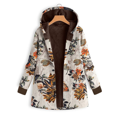 

Fall Hot Women Hooded Long Sleeve Vintage Ladies Fleece Thicken Button Long Coat