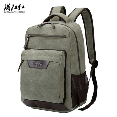 

Solid color canvas backpack Retro shoulder bag bag Leisure travel bag