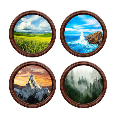 

4pcs Nature View Round Wall Sticker PVC Waterproof Living Room Decor Decal