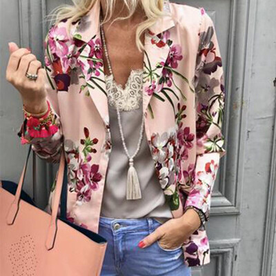 

Roseonmyhand Women printed Tops Long Sleeve Jacket Ladies Office Wear Cardigan Coat
