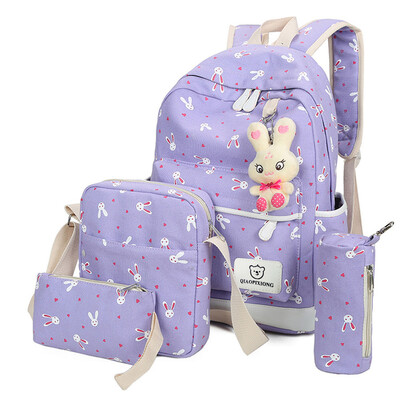 

Tailored 4 Sets Women Girl Rabbit Animals Travel Backpack School Bag Shoulder Bag Handbag